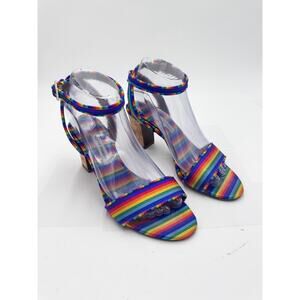Tabitha Simmons Rainbow Striped Strappy Block Heel Leticia Sandals size 38